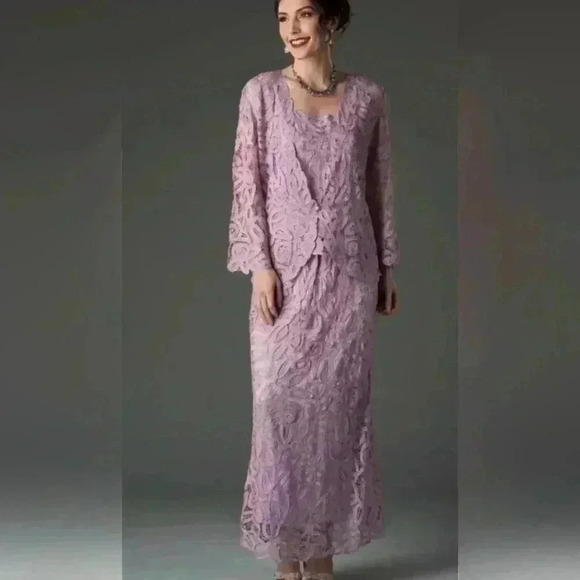 SOULMATES Hand Crochet 3/4 Bell Sleeve 3pc Evening gown. Silver with beading. XL - Picture 16 of 16